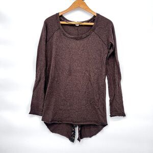 We the Free Brown 100% Cotton Soft Knit Boho Split Back Cozy Comfy Top Size XS